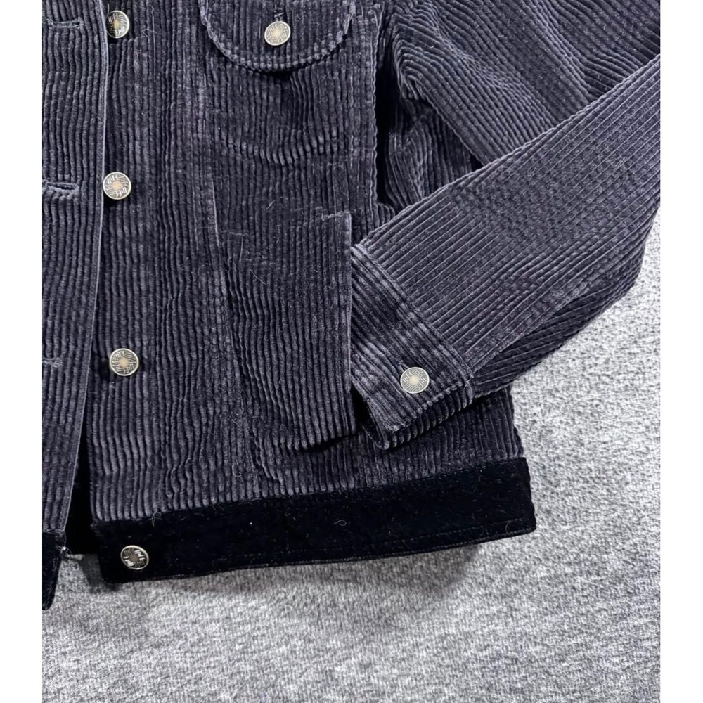 J. Jill Black Corduroy Trucker Jacket Velvet Trim Petite Medium MP Cotton - Picture 9 of 9